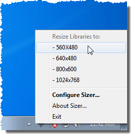 Resizing a window from the system tray