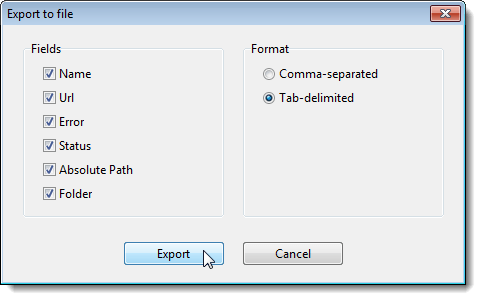 Export to file dialog box