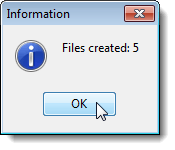 Files created dialog box