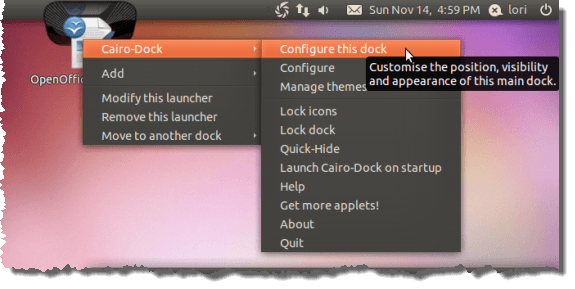 Selecting Configure this dock