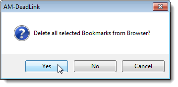 Delete bookmarks confirmation dialog box