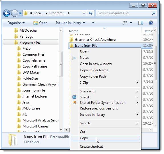 Copying Icons from File program to another location