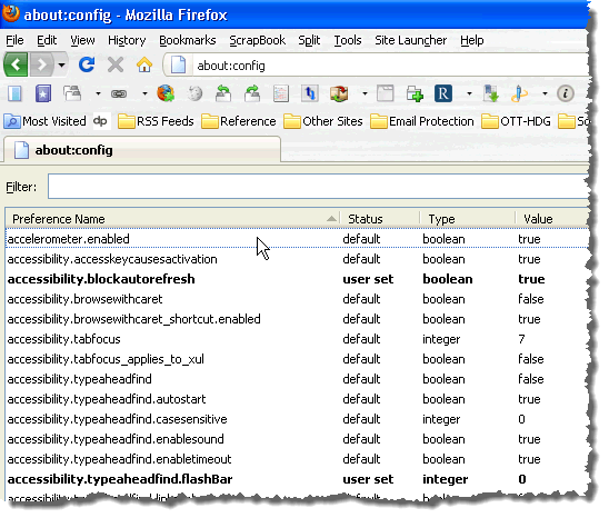 about:config list of settings