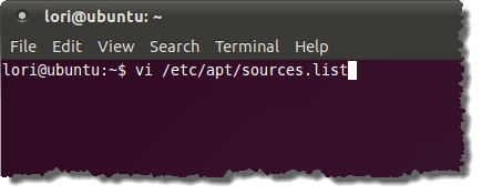 Entering vi command to edit the sources file without sudo