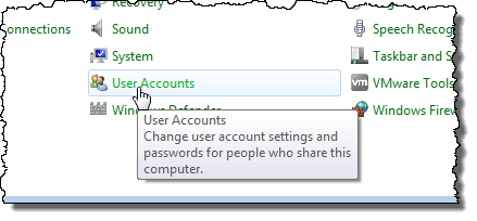Clicking the User Accounts link