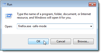 Opening Firefox in Safe Mode from the Run dialog box