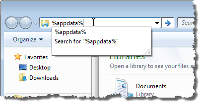 Entering the %appdata% environment variable directly in Explorer