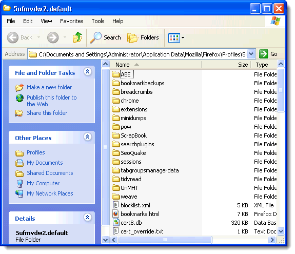 Profile folder open in Windows Explorer