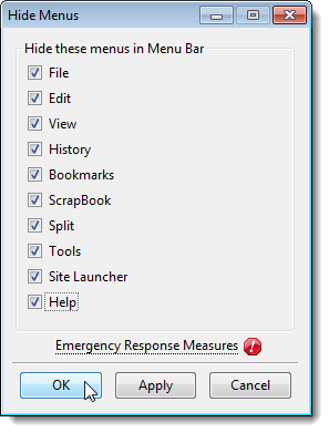 Hide Menu settings dialog box