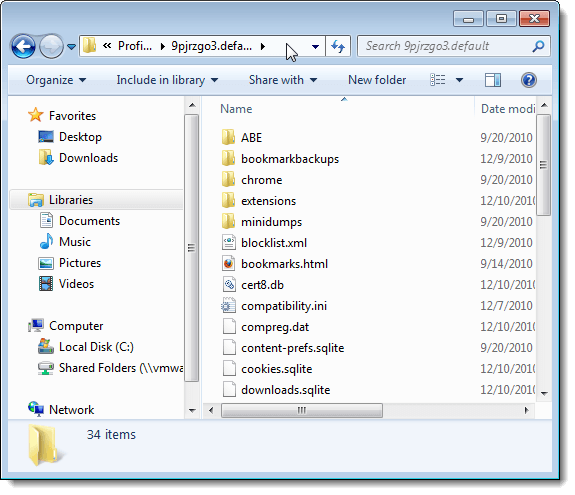 Profile folder open in Explorer