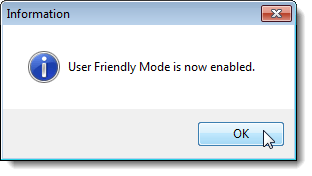 Mode changed dialog box