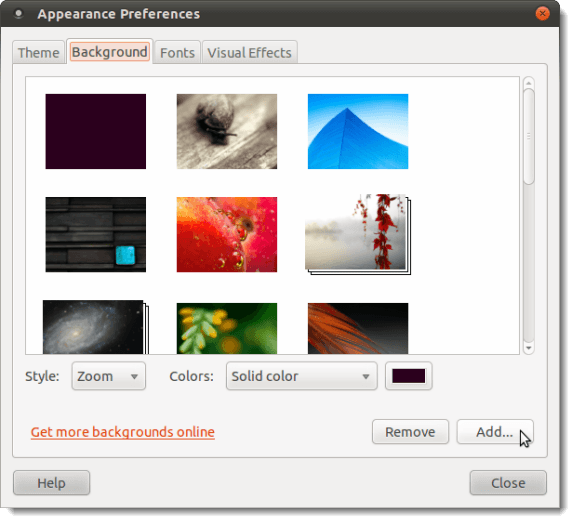 Clicking Add button on Appearance Preferences dialog box