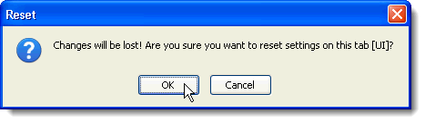 Reset confirmation dialog box