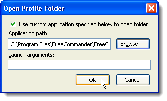 Closing the Open Profile Folder dialog box