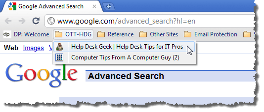 Bookmarks bar in Google Chrome