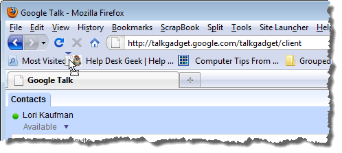 Dragging site to Bookmarks Toolbar