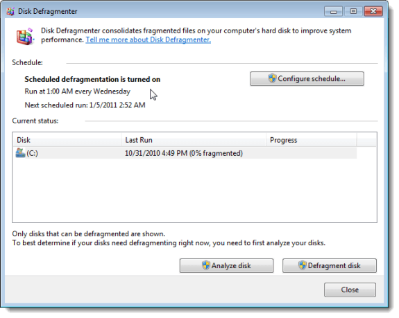 Windows 7 Disk Defragmenter