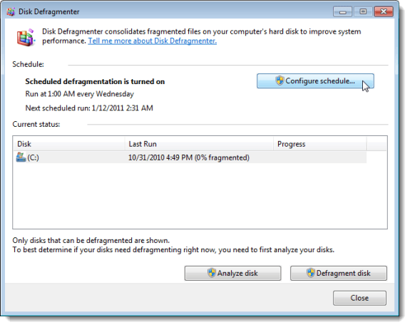 Disk Defragmenter in Windows 7