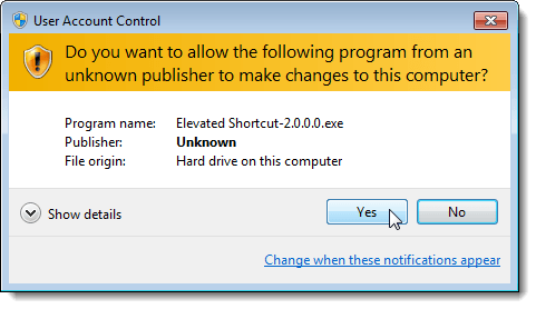 User Account Control dialog box for installation file