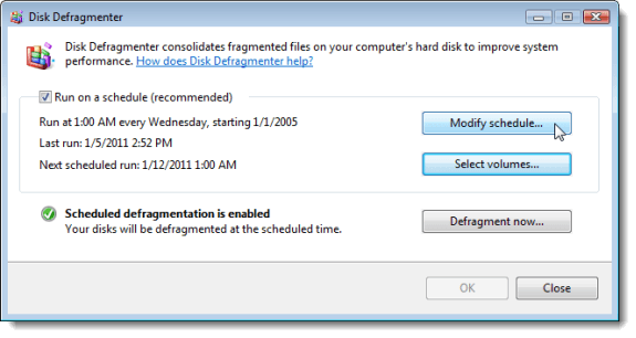 Disk Defragmenter in Windows Vista