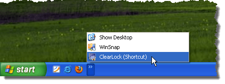 ClearLock on the Quick Launch bar in Windows XP