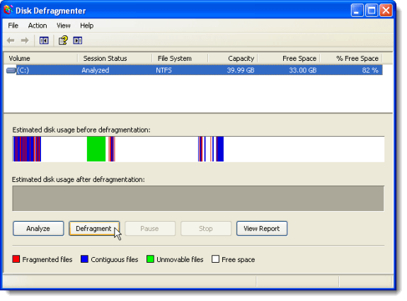 Windows XP Disk Defragmenter