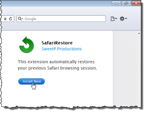 Installing SafariRestore extension