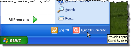 Selecting Turn Off Computer from the Start menu