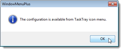 Configuration available from TaskTray icon menu dialog box