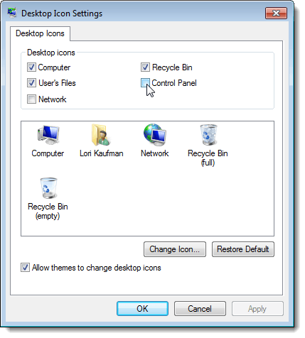 Desktop Icon Settings dialog box