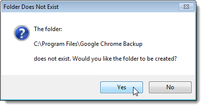 Folder Does Not Exist dialog box
