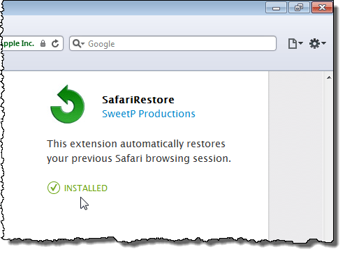 SafariRestore installed