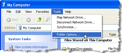 Selecting Folder Options from Tools menu