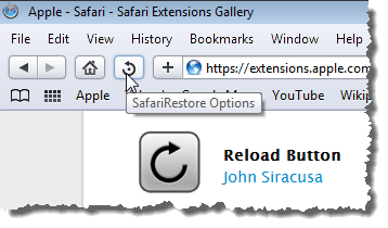 SafariRestore Options button