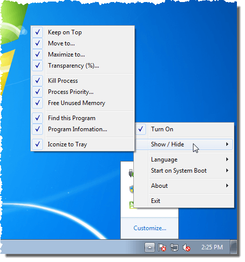WindowMenuPlus Configuration menu