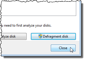 Closing the Disk Defragmenter in Windows 7