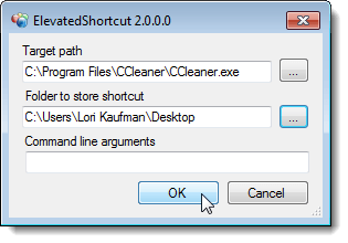 Closing dialog box for creating a new shortcut