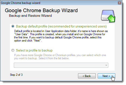 Backup Wizard Step 2