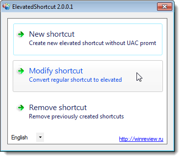 Clicking Modify Shortcut