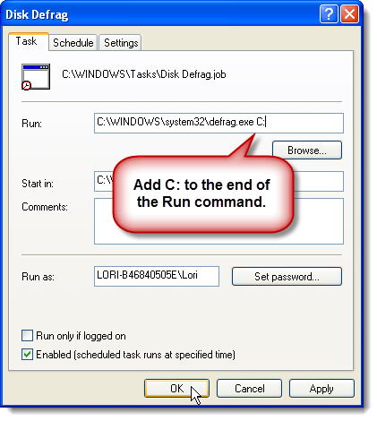 Adding the drive letter to the Run command