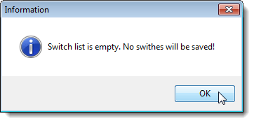 Switch list is empty dialog box