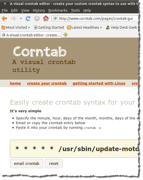 Create page on Corntab