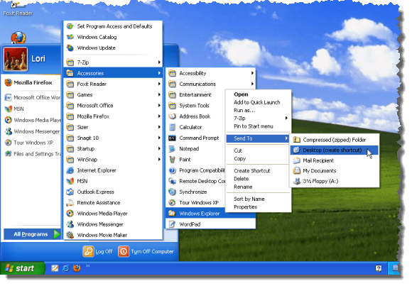 Creating a desktop shortcut for Windows Explorer