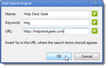 Adding a web page as a search engine