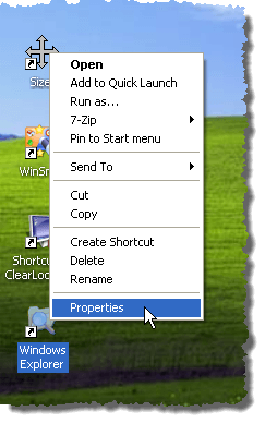 Opening Properties for the Windows Explorer shortcut