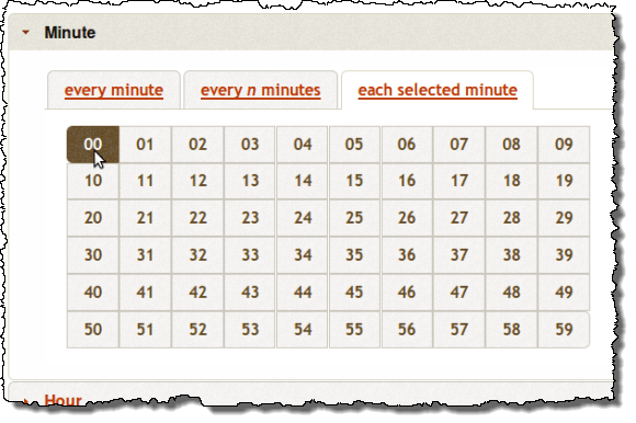 Selecting the 00 minute