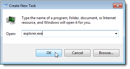 Starting the explorer.exe task in Windows 7