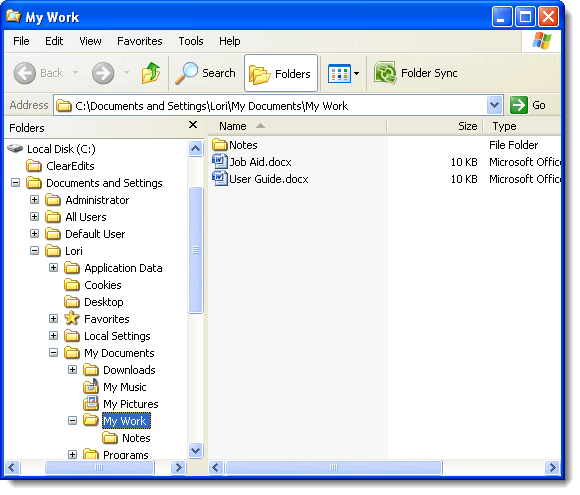 Explorer window open to specified, expanded folder