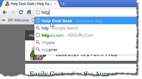 Typing a keyword in the address bar