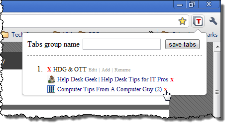Removing a web page from a tabs group